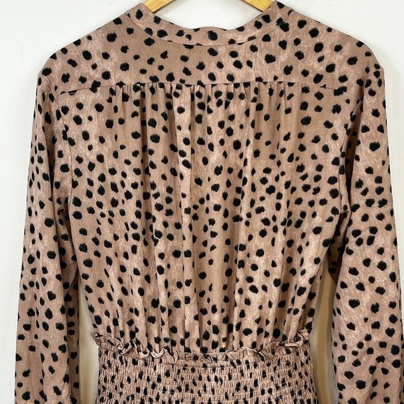 La Vie Rebecca Taylor Long Sleeve Cherise Mini Dress. Size M Brown Black - Picture 12 of 16